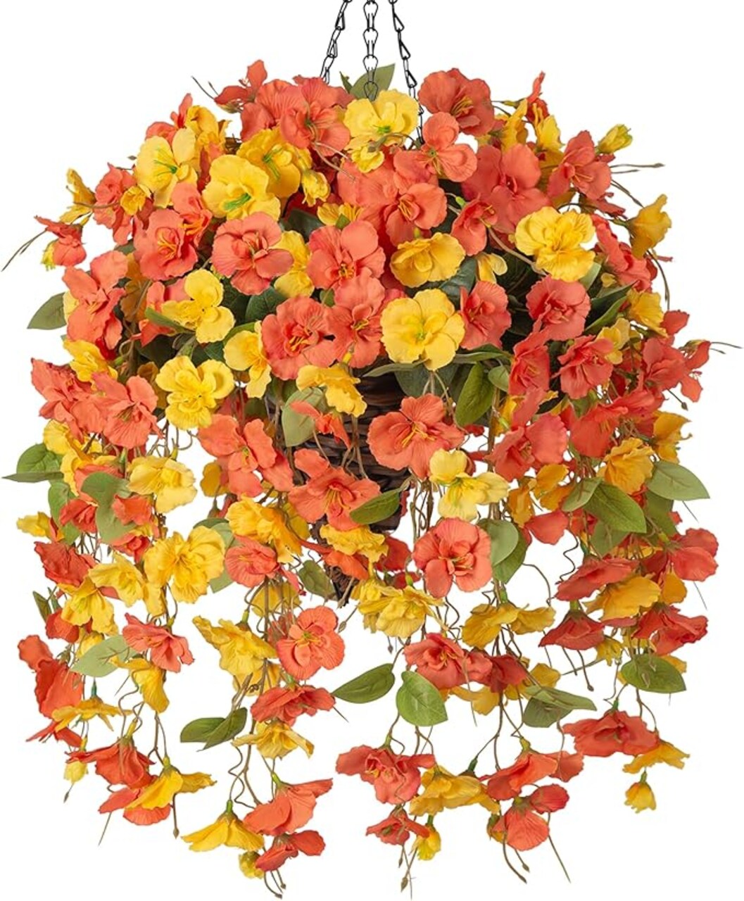 Artificial Fake Hanging Flowers Baskets for Outdoors, UV Resistant Faux Hibiscus Plants Trailing Vines Realistic Silk Spring Flowers for Planters Outside Patio Porch Balcony Garden Home Decor